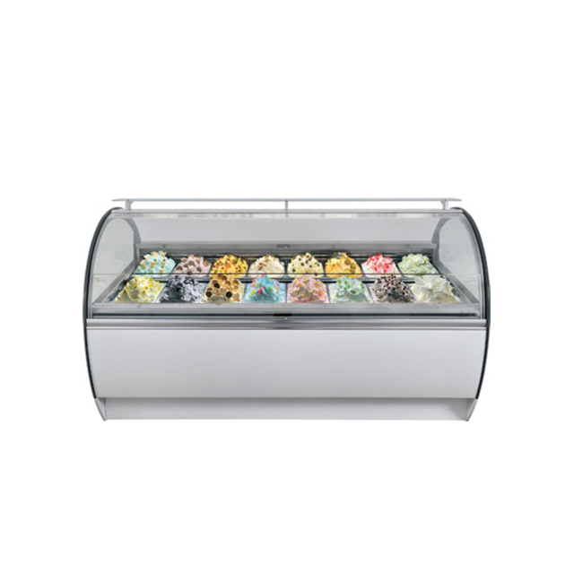 Prosky Curved Glass Wholesake Mini Ice Ice Cream Displaner avec lumière LED
